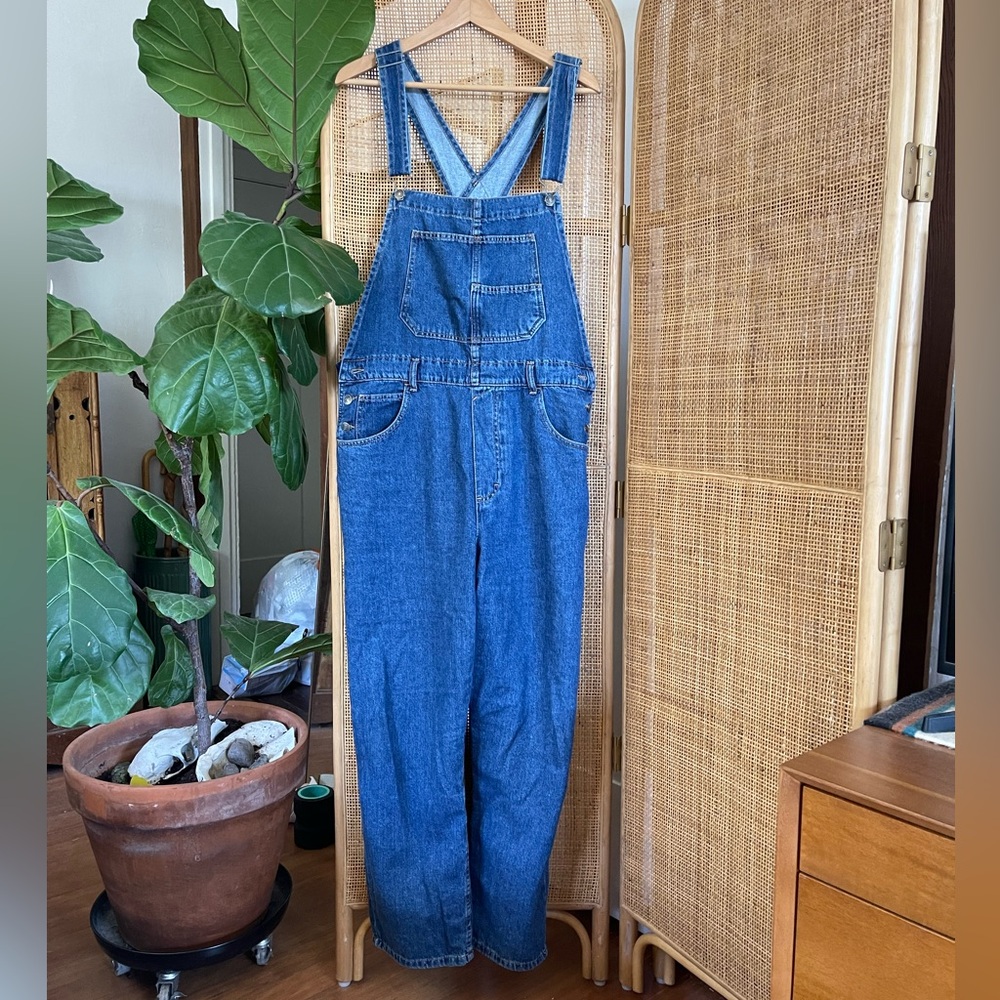 WE THE FREE BLUE ZIGGY DENIM OVERALLS Sz XL